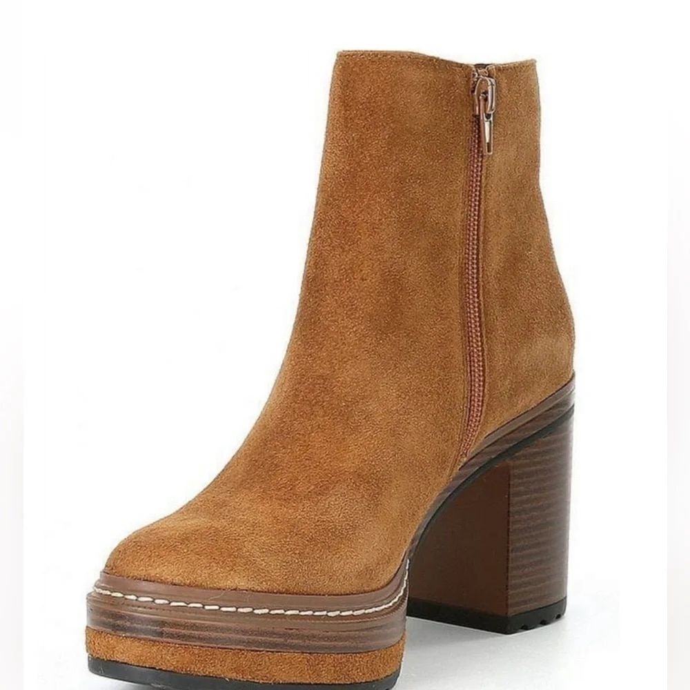 Steve Madden Sloanne Suede Leather Platform Ankle Boots in Cognac | Size 9.5
